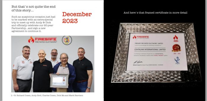 Certificate celebrating 20 years