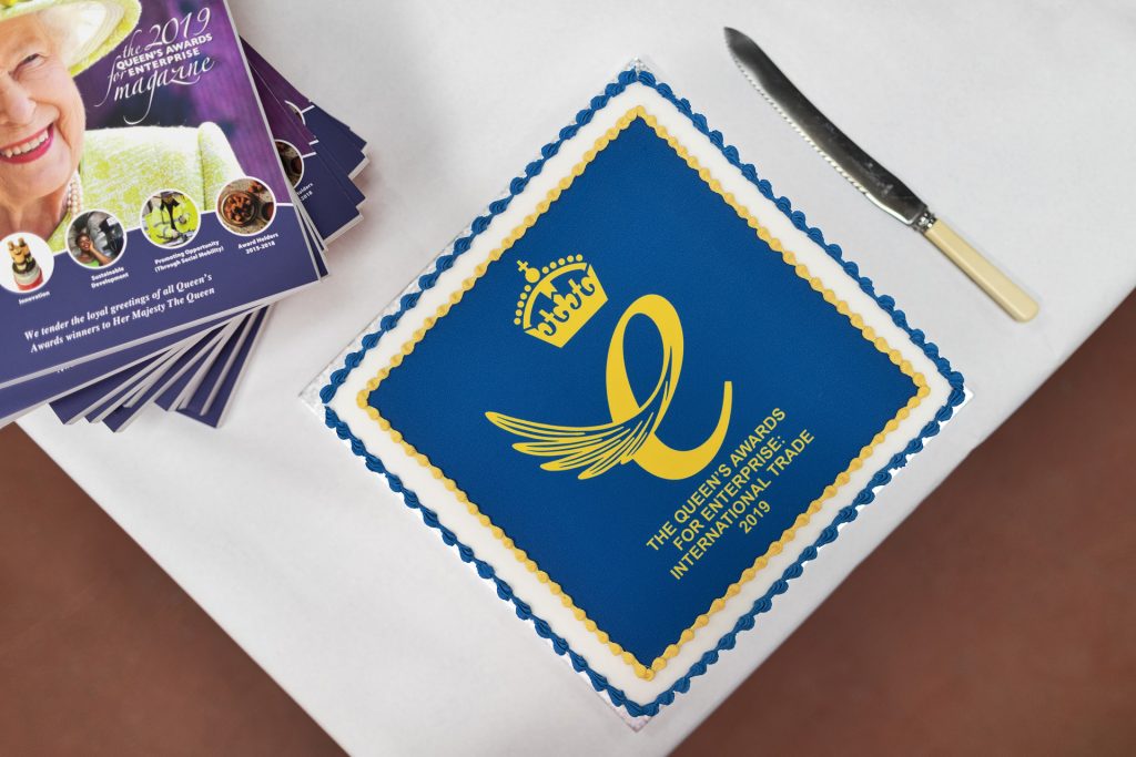 Celebration cake, Queen's Award for Enterprise, Firesafe, 2019,Fleck's emblem