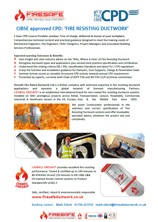 CIBSE approved CPD for fire resisting ductwork